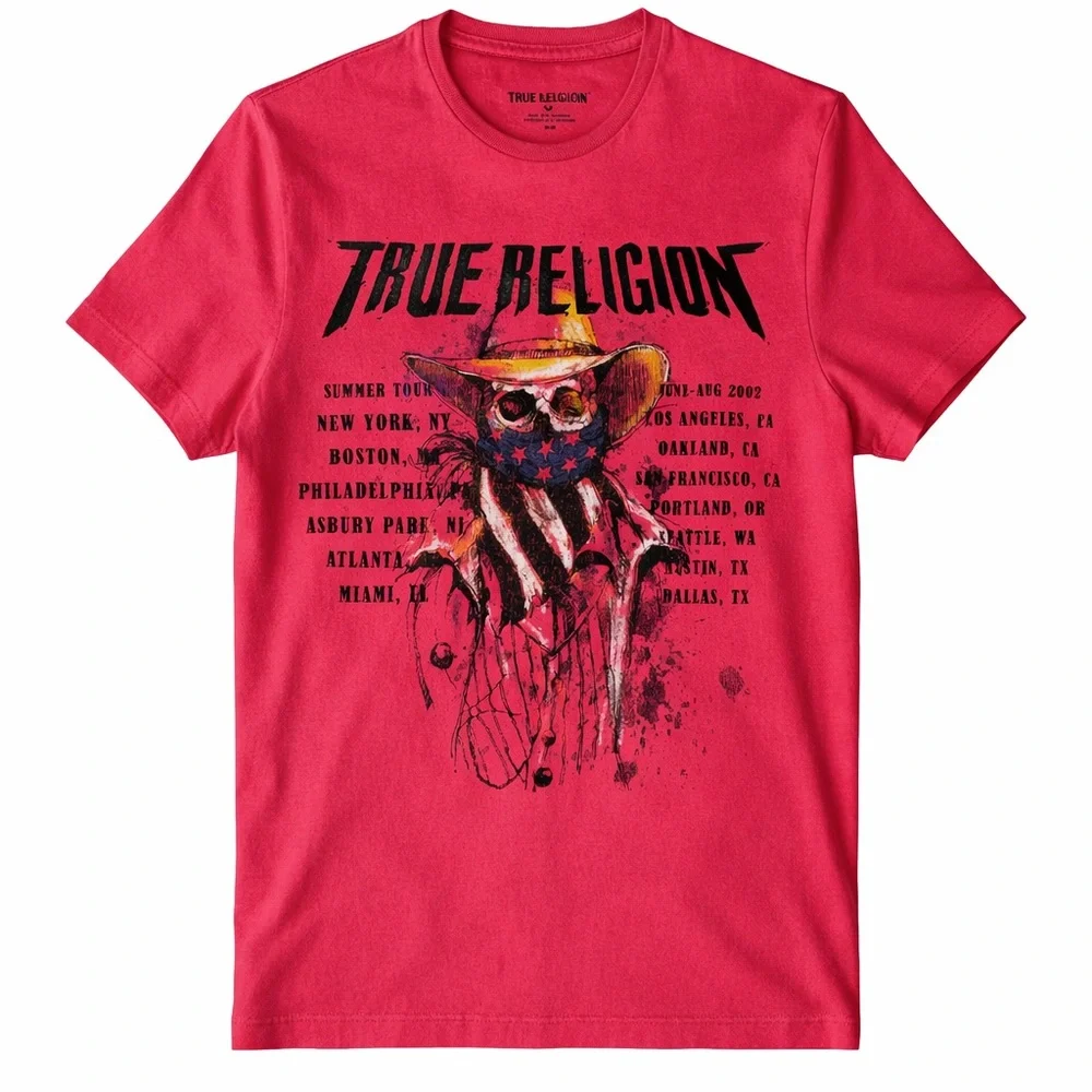 True Religion Skull Cowboy Tour Graphic T Shirt Mens‎ M Red Vintage Style Band